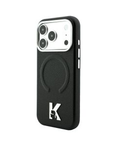 KARL LAGERFELD case for IPHONE 18 Pro/17 Pro compatible with MagSafe (Grained Embossed Ring & Kameo Logo) black