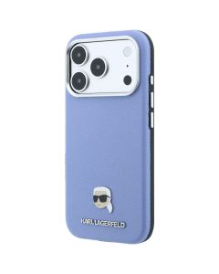 KARL LAGERFELD case for IPHONE 18 Pro Max/ 17 Pro Max compatible with MagSafe (Grained Karl Head Metal) light blue