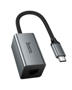 Adapter RJ45 (female) 100Mbp/s to USB C Hoco UA48 metal grey