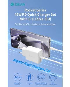 Devia Rocket Series 45W PD Quick Charger Set With C-C Cable (EU) Black