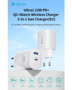 Devia Ultra1 22W PD+QC+Watch Wireless Charger 2-in-1 Gan Charger(EU)