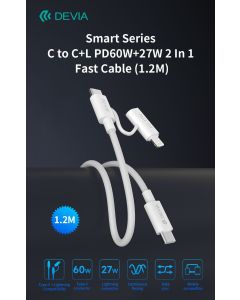 Devia Smart Series C to C+L PD60W+27W 2 In 1 Fast Cable (1.2M)