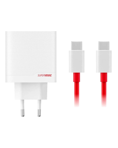 OnePlus 80W Dual Ports SUPERVOOC Adapter Type-C + Type-A with USB-C Cable - White
