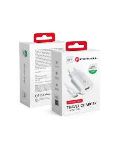 FORCELL F-ENERGY TFK-TC-1099 travel charger USB A + cable USB A to Type C QC3.0 2 4A 18W white