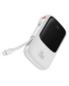 BASEUS powerbank 10 000 mAh with built-in cable Lightning + cable USB A to Type C PD QC3.0 3A 20W PPQD020002 white