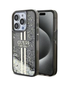 GUESS case for IPHONE 15 Pro Max GUHCP15XLFCSEGK (Liquid Glitter Gold Stripes) black