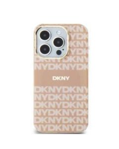 DKNY case for IPHONE 15 compatible with MagSafe DKHMP15SHRHSEP (DKNY HC MagSafe PC TPU Repeat Texture Pattern W/ Stripe) pink