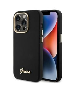GUESS case for IPHONE 15 Pro GUHCP15LSMBSLK (Silicone Script Metal Logo & Frame) black