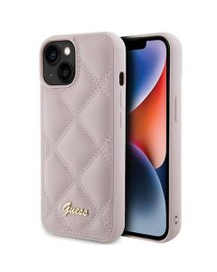 GUESS case for IPHONE 13 / 14 / 15 GUHCP15SPSQSQSP (Quilted Metal Logo) pink