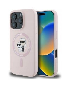 KARL LAGERFELD case for IPHONE 16 Plus compatible with MagSafe KLHMP16MSCMKCRHP (Silicone KC Body Ring) pink