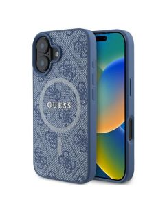 GUESS case for IPHONE 16 compatible with MagSafe GUHMP16SG4GFRB (PU 4G Ring Classic Logo) blue