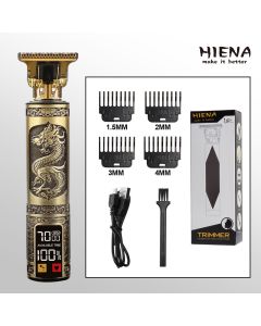 Hair clipper with display LED and replacable combs T9 (dragon motif) gold