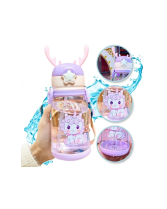Water bottle with straw and leash for kids 500 - 600 ml purple
