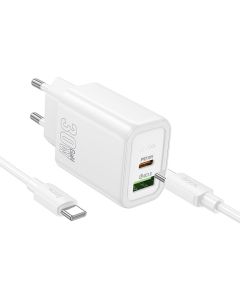 HOCO wall charger USB A + Type C + cable Type C to Type C PD QC3.0 3A 30W N63 white