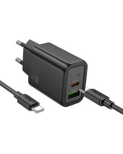 HOCO wall charger USB A + Type C + cable Type C to Type C PD QC3.0 3A 30W N63 black