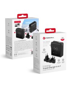 FORCELL F-ENERGY multifunctional charger 45W 6in1 with USB A and USB C sockets  power bank 15000mAh and wireless charging 15W