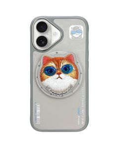 NIMMY case GLASSES COOL CAT compatible with MagSafe for IPHONE 16 gray