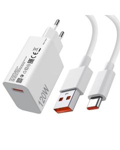 XIAOMI original charger USB A QC3.0 3A 120W MDY-16-EN + data cable USB A to Type C 6A 1m white bulk