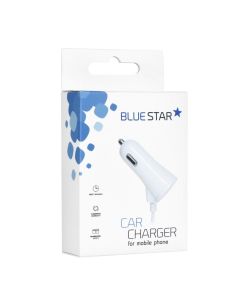 Car Charger  for  iPhone 5/6/6s/7/8/X with data cable + USB socket 3A Blue Star white