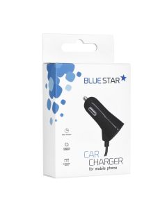 Car Charger with micro USB data cable + USB socket 3A Blue Star