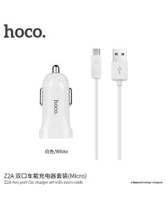 HOCO car charger double USB port 2 4A with Micro cable Z2A white