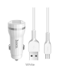 HOCO car charger Staunch 2 x USB 2 4A + cable Micro Z27 white