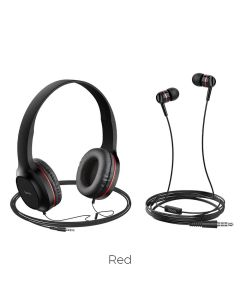 HOCO headphones W24 Enlighten headphones with mic set red