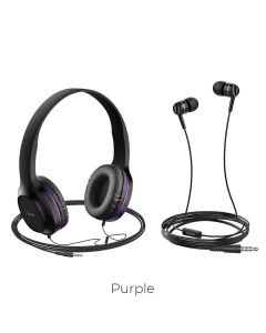 HOCO headphones W24 Enlighten headphones with mic set purple