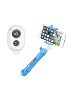 Combo selfie stick with tripod and remote control bluetooth blue
