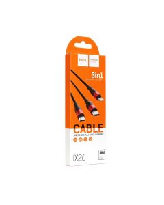 HOCO cable 3in1 USB A to Lightning / Micro USB / Type C 2A X26 1 m black red