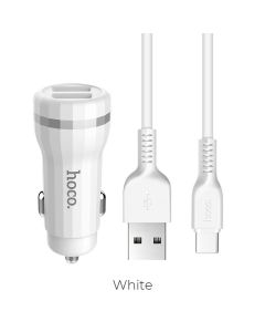 HOCO car charger Staunch 2 x USB 2 4A + cable Type C Z27 white