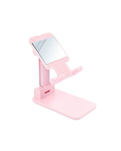 Foldable desk holder with mirror pink