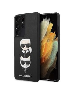 Original faceplate case KARL LAGERFELD KLHCS21MSAKICKCBK for Samsung S21 Ultra (Saffiano Ikonik Karl and Choupette Head / black)