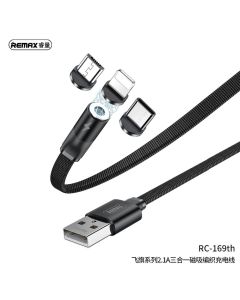 REMAX cable USB magnetic 3in1 for iPhone Lightning 8-pin + Type C + Micro RC-169th black