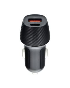Car charger QWE CARBON Type C 3.0 PD20W + USB QC3.0 18W 3A CC281-1A1C black (Total 20W)