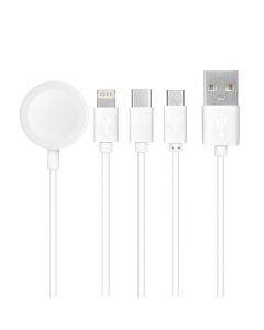 Cable USB 4w1 for iPhone Lightning 8-pin + Type C + Micro + Apple Watch 3W 1A C3183 white