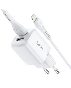 HOCO travel charger 2 x USB A + cable USB A to Lightning 2 4A N8 white