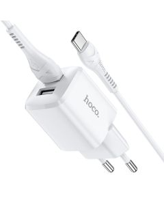 HOCO travel charger 2xUSB + cable for Type C 2 4A N8 Briar white