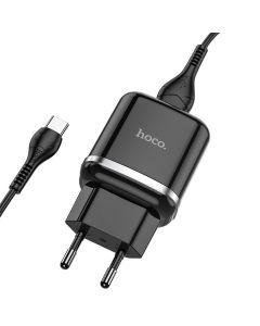 HOCO charger USB 3A QC3.0 Fast Charge Special Single Port with Type C cable N3 black
