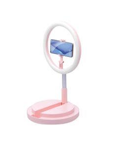 Lamp LED Ring Stream 12inch ONE LEG STAND Y2 + holder for mobile pink