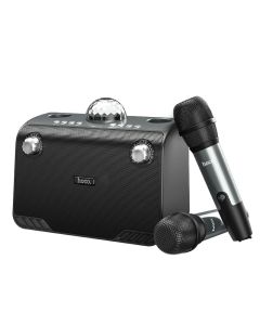 HOCO wireless speaker BS41 Plus + 2 wireless microphones + DISCO LIGHT black (+ FBT  TF  USB  AUX)