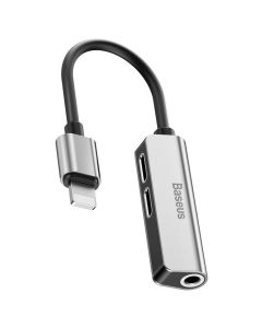 BASEUS adapter HF from for Apple Lightning 8-pin to 2x Apple Lightning 8-pin + Jack 3 5mm L52 CALL52-S1 silver-black
