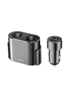 BASEUS high efficiency one to two cigarette lighter x2 80W + car charger 2xUSB 3 1A CRDYQ-01 black