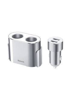 BASEUS high efficiency one to two cigarette lighter x2 80W + car charger 2xUSB 3 1A CRDYQ-0S silver