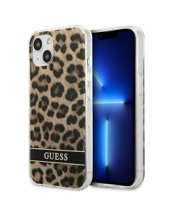 Original faceplate case GUESS GUHCP13SHSLEOW for iPhone 13 MINI (Leopard Electro Stripe / Brown)