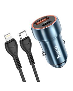 HOCO car charger USB A + Type C + cable Type C to Lightning PD QC3.0 3A 20W Z46A sapphire blue