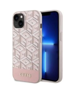 Original faceplate case GUESS GUHMP14SHGCFSEP for iPhone 14 (Compatible with Magsafe GCUBE Stripes / pink)