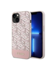 Original faceplate case GUESS GUHMP14MHGCFSEP for iPhone 14 PLUS (Compatible with Magsafe GCUBE Stripes / pink)