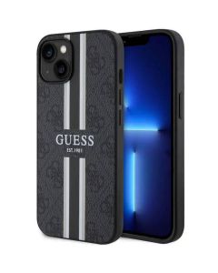 Original faceplate case GUESS GUHMP14SP4RPSK for iPhone 14 (Compatible with Magsafe 4G Printed Stripes / black)