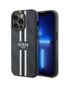 Original faceplate case GUESS GUHMP14LP4RPSK for iPhone 14 PRO (Compatible with Magsafe 4G Printed Stripes / black)